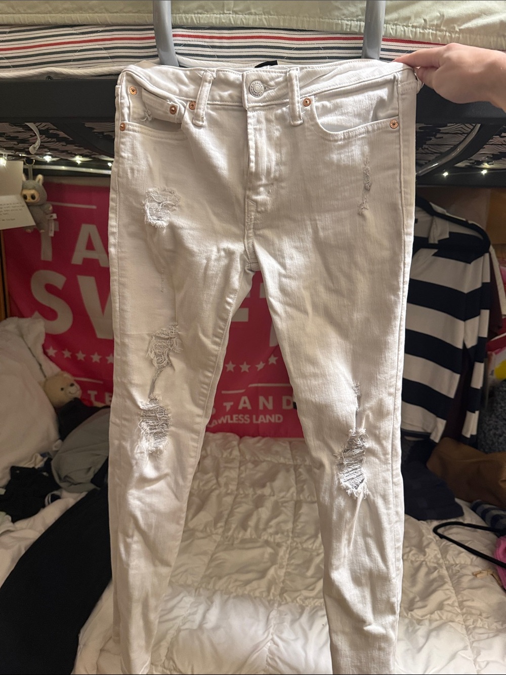 American Eagle Outfitters White Slim Distressed Men's Jeans